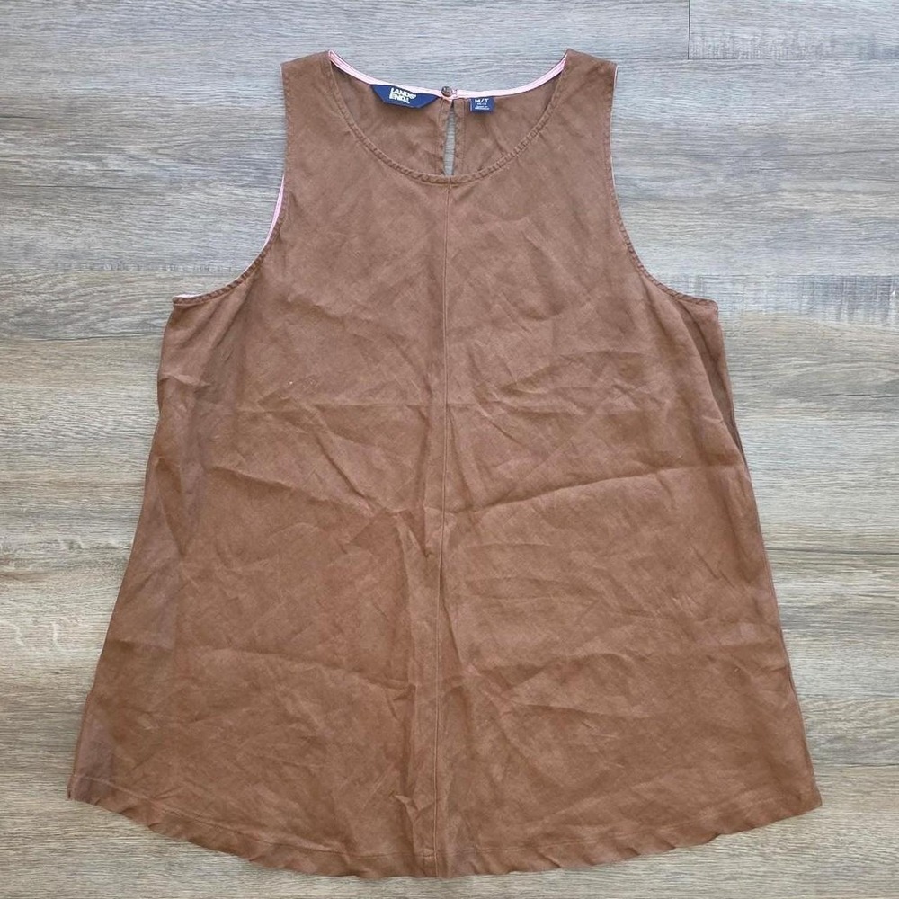 Lands End Brown 100% Linen Tank Top A-Line Swing Sleeveless Medium Tall M/T
